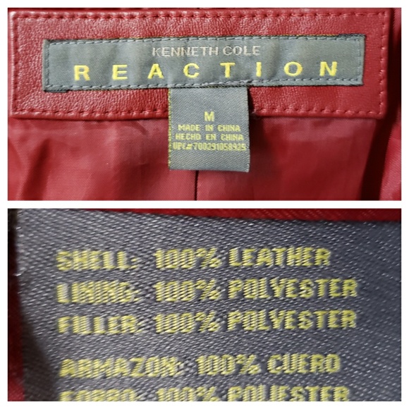 Kenneth Cole Jacket Coat Leather Zip Front Red - Picture 4 of 7